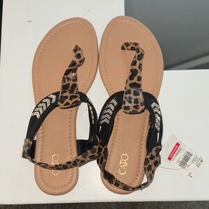NWT Cato Leopard Print and Black Rhinestone Sandals
